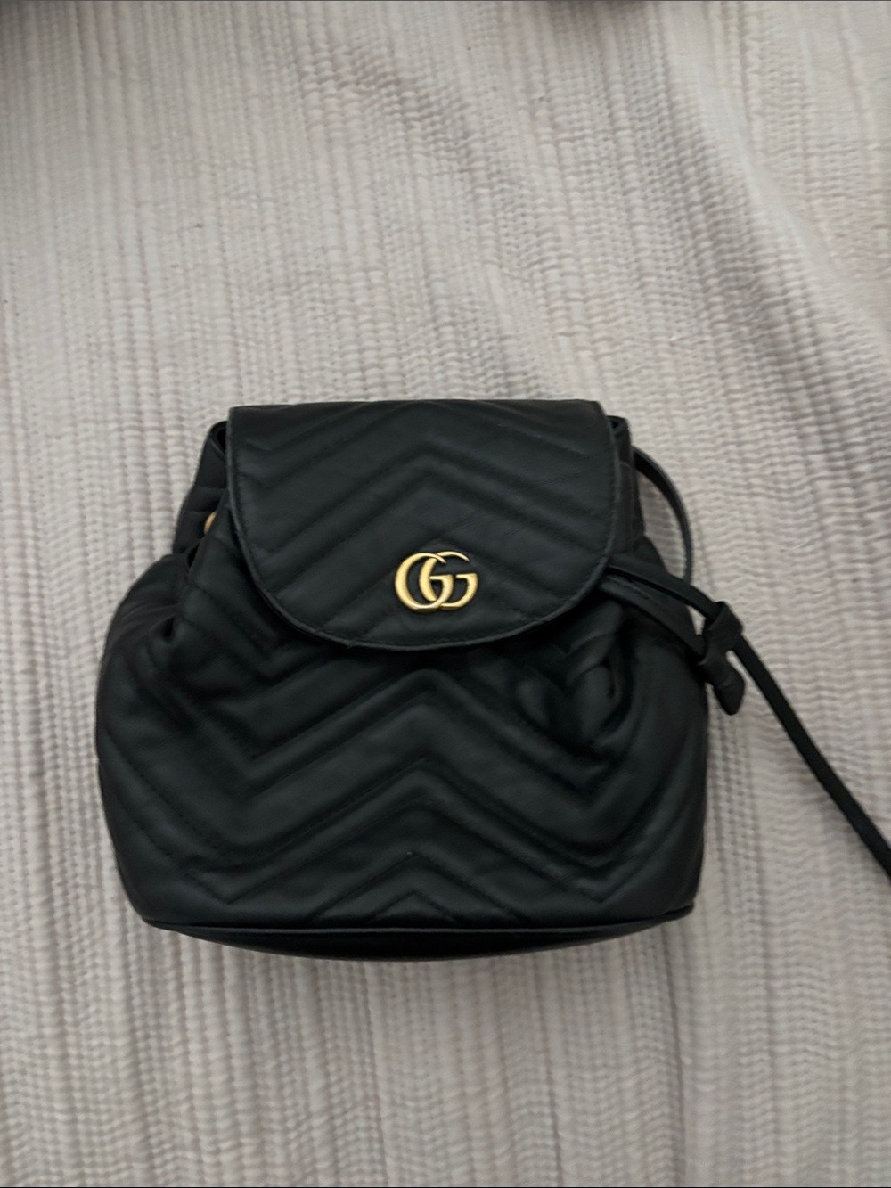 Gucci Black Quilted Leather Mini Backpack with Gold GG